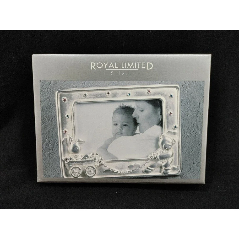 Royal Limited Silver Baby Picture Frame 4x6 Bear Bunny Wagon Jeweled Nursery New